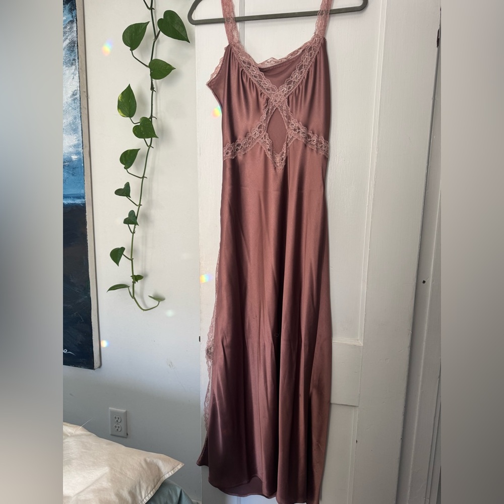 Anthropologie Blush Satin Lace Chemise